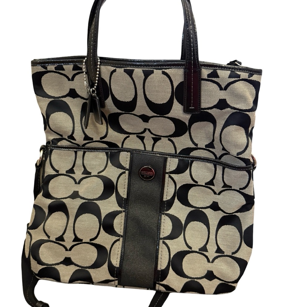 Coach Black and Cream Signature Tote